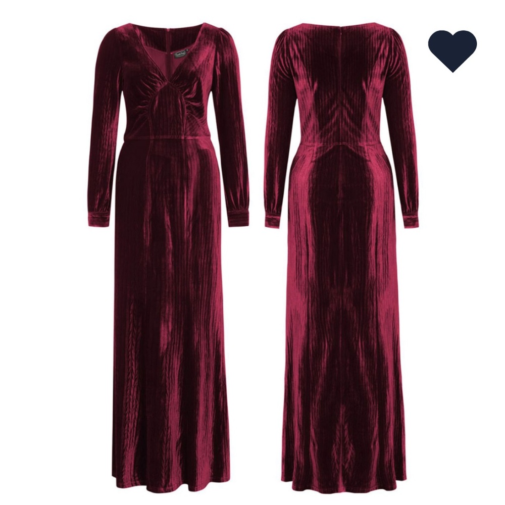 Voodoo Vixen Textured Burgundy Red Velvet Maxi Dress 30s 40s inspired